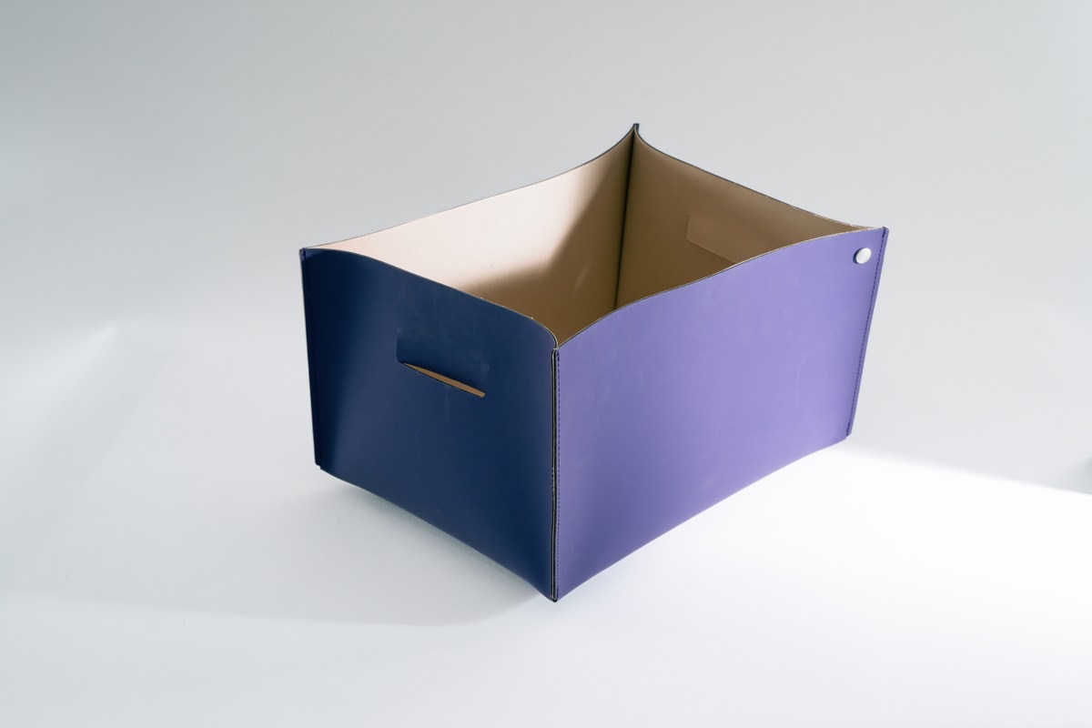 Hand sewn boxes from recycled material printing blanket for stationery utensils and items - made in Germany